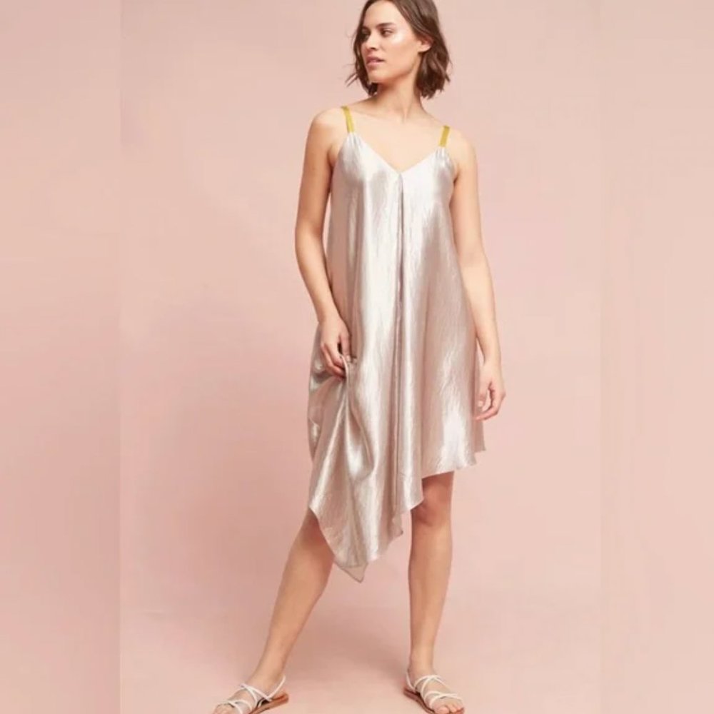 Anthropologie Floreat Monroe Silver Asymmetrical Dress Size M NWT